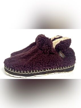 LL Bean Womens Cozy Slipper Booties Size 7 Pile Fleece Dark Plum Teddy Slip On